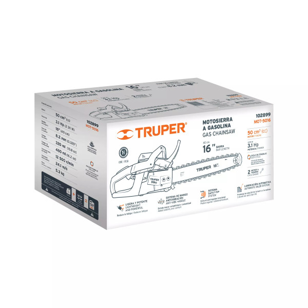 Motosierra 50 cc a gasolina con barra de 16", Truper