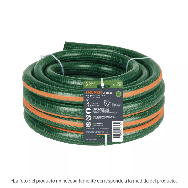 Manguera de jardín 1", 3 capas, 3m, sin conexiones, TRUPER