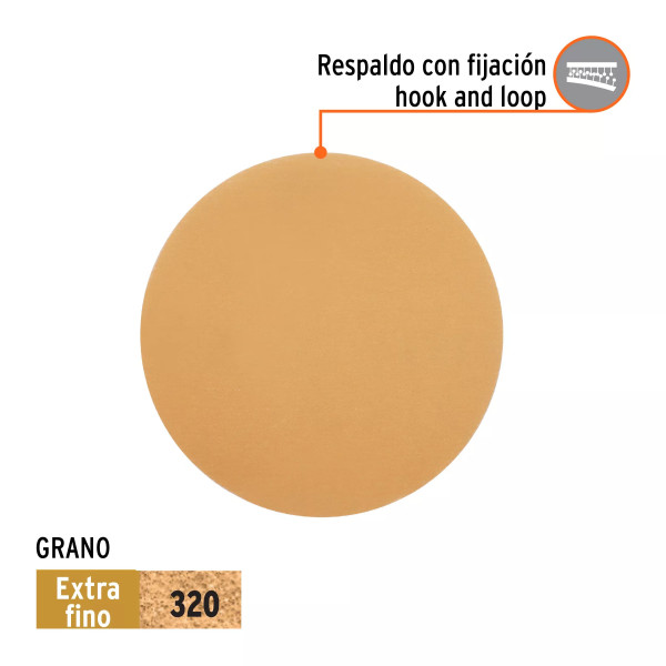 Paquete con 5 discos de lija 5" grano 320, ciegos, TRUPER