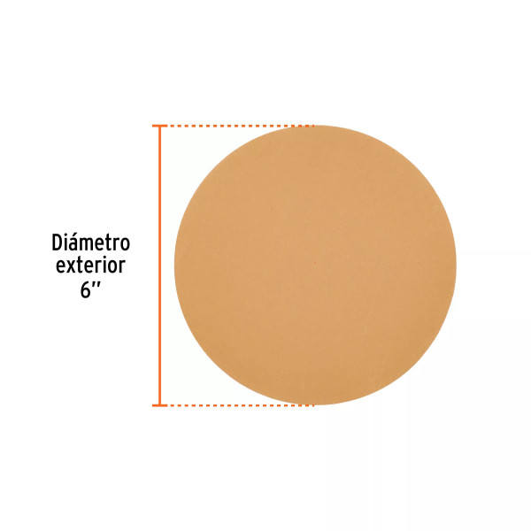Paquete c/5 discos de lija 6" grano 220, ciegos