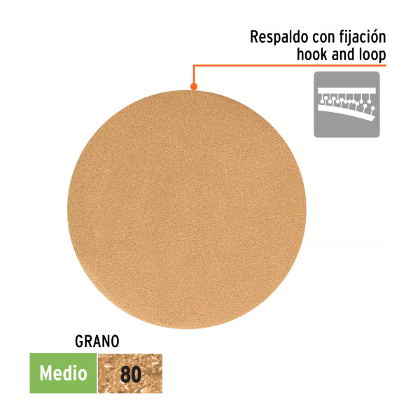 Paquete c/5 discos de lija 6" grano 80, ciegos
