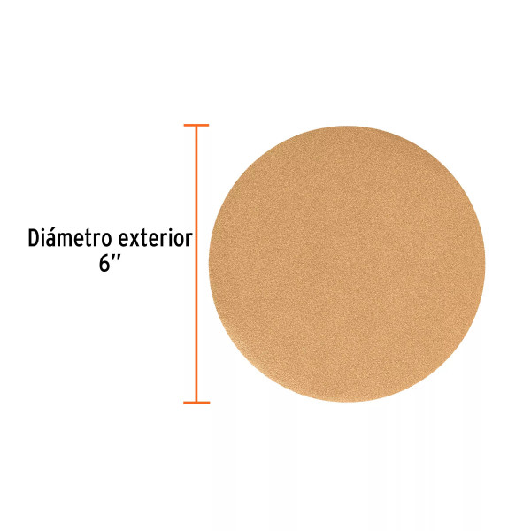 Paquete c/5 discos de lija 6" grano 40, ciegos