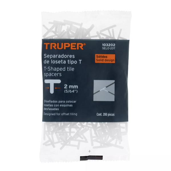 Bolsa con 200 separadores "T" de 2 mm de losetas, TRUPER