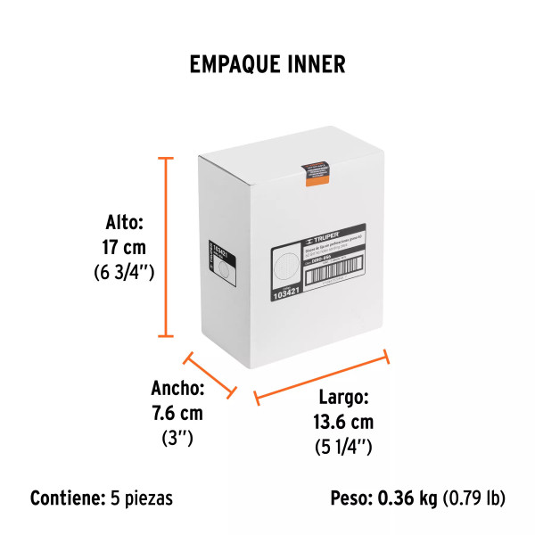 Paquete con 5 discos de lija 5" grano 60, ciegos, TRUPER