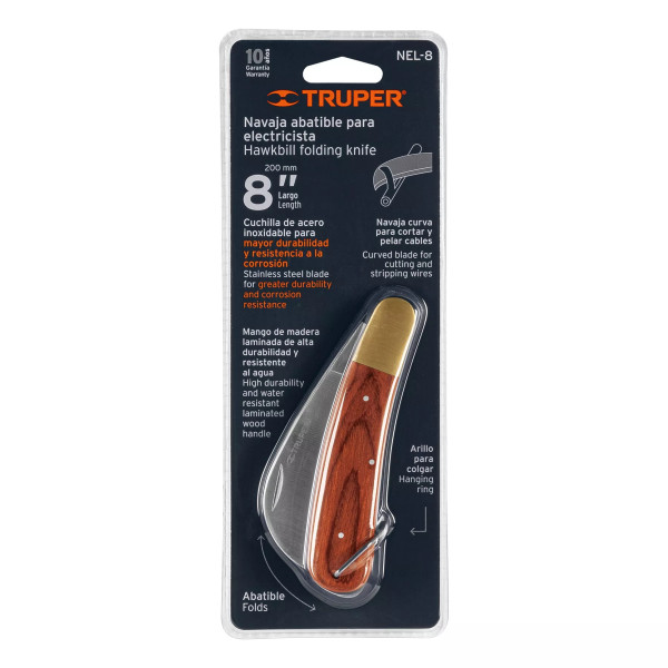 Cuchillo Abatible 8' Para Electricista Mango Madera, Truper | Herramientas Manuales