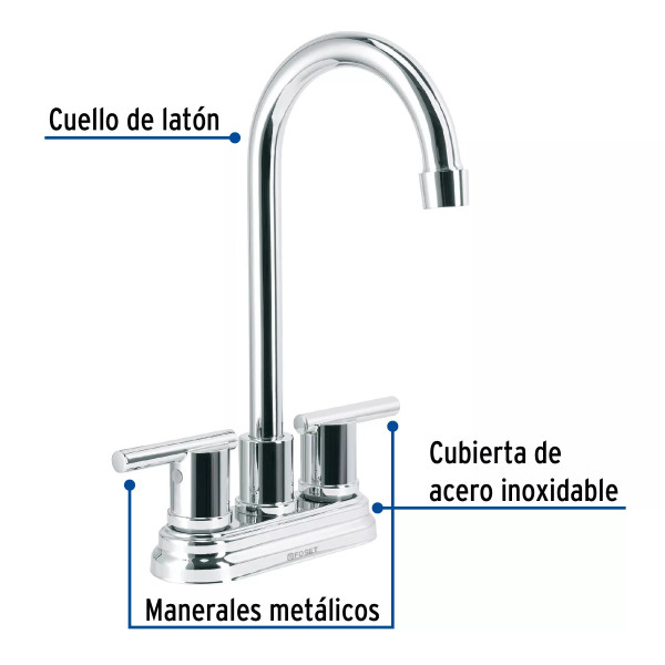 Mezcladora cromo 4" para lavabo cuello tipo bar, ELEMENT