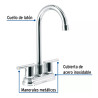 Mezcladora cromo 4" para lavabo cuello tipo bar, ELEMENT