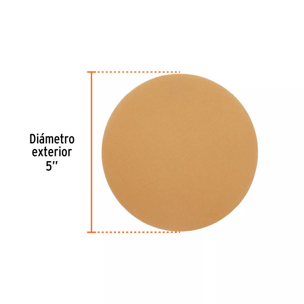 Paquete con 5 discos de lija 5" grano 220, ciegos, TRUPER