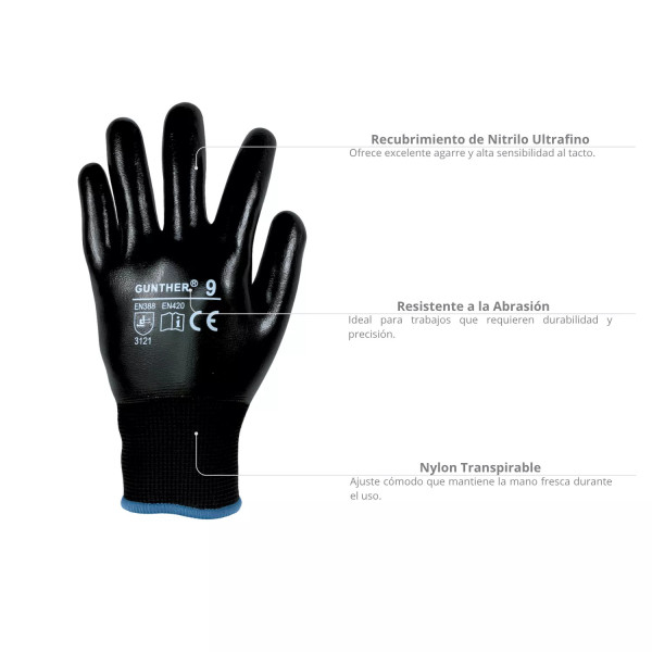 ‣ Guantes nitrilo GUNTHER XL resistentes | FERRETODO
