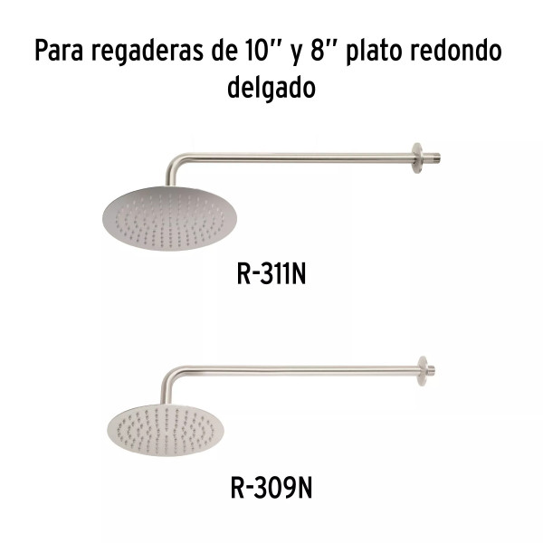 Brazo y chapetón para regadera, 50 cm, satinado, RIVIERA