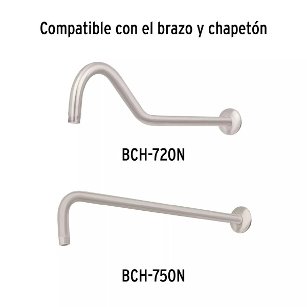 Regadera plato cuadrado 8" sin brazo, satín, FOSET RIVIERA