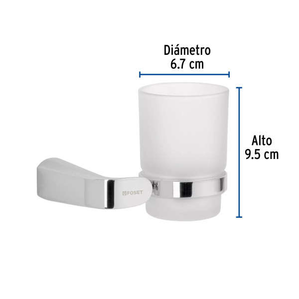 ‣ Portavaso cepillero cromo con vaso vidrio | Foset