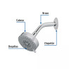 Regadera cromo 4"con 5 funciones, con brazo, FOSET ELEMENT