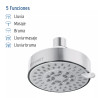 Regadera cromo 4"con 5 funciones, sin brazo, FOSET ELEMENT