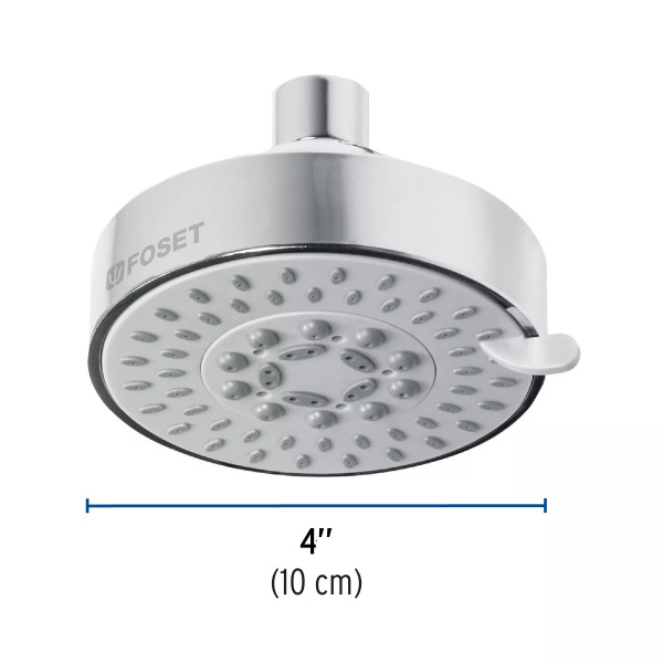 Regadera cromo 4"con 5 funciones, sin brazo, FOSET ELEMENT