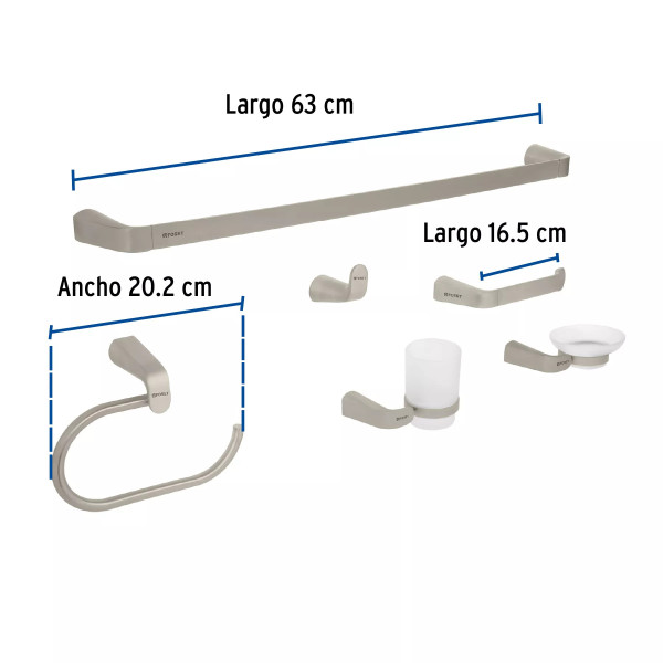 ‣ Juego 6 accesorios baño satín RIVIERA | Foset