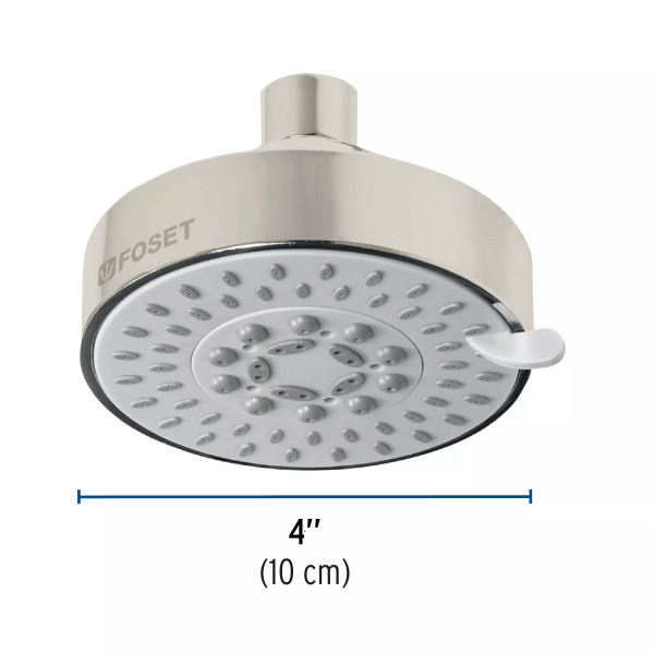 Regadera satín 4"con 5 funciones, sin brazo, FOSET ELEMENT