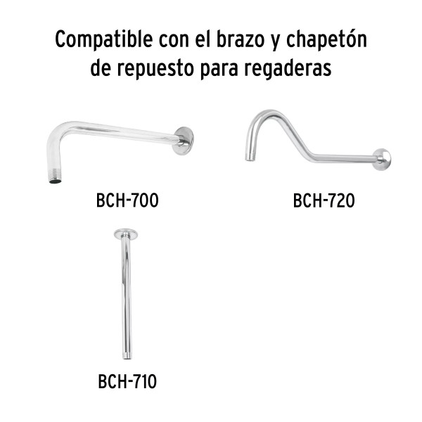Regadera satín 6" plato redondo, sin brazo, FOSET ELEMENT