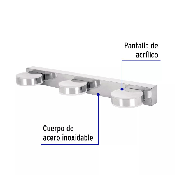 ‣ Luminario LED pared baño 10W 3 spots 4000K | Volteck