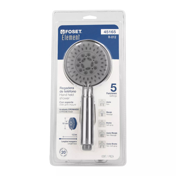Regadera cromo de teléfono 4" con soporte, FOSET ELEMENT