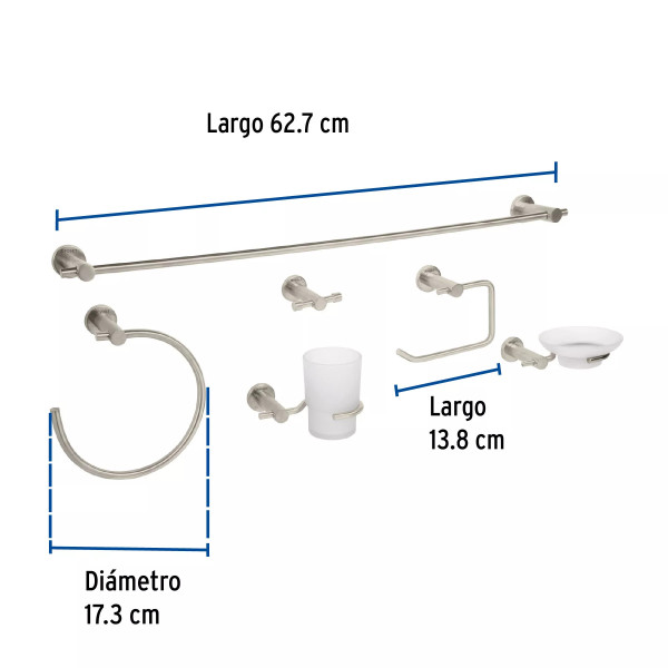 Juego de 6 accesorios para baño acabado satín, FOSET ELEMENT