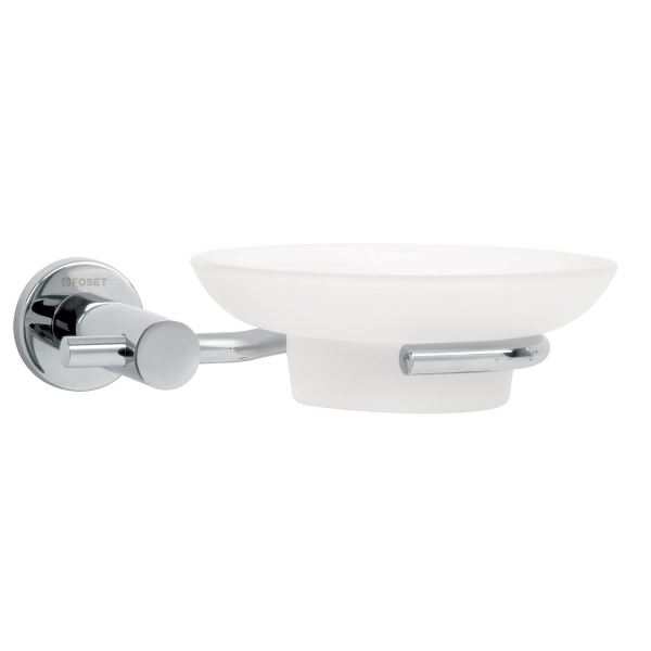 Jabonera metálica cromo con plato de vidrio, FOSET ELEMENT