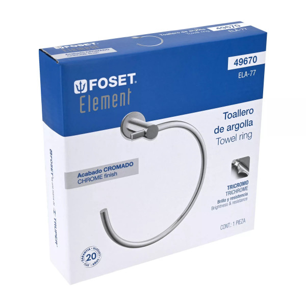 Toallero metálico de argolla acabado cromo, FOSET ELEMENT