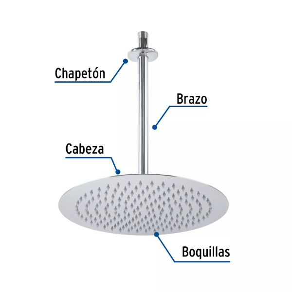 ‣ Regadera plato redondo 12" cromo FOSET RIVIERA | Foset