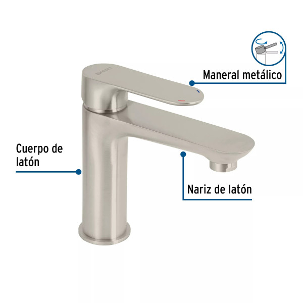 Monomando corto para lavabo, satín, FOSET RIVIERA