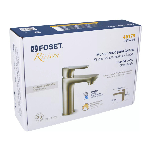 Monomando corto para lavabo, satín, FOSET RIVIERA