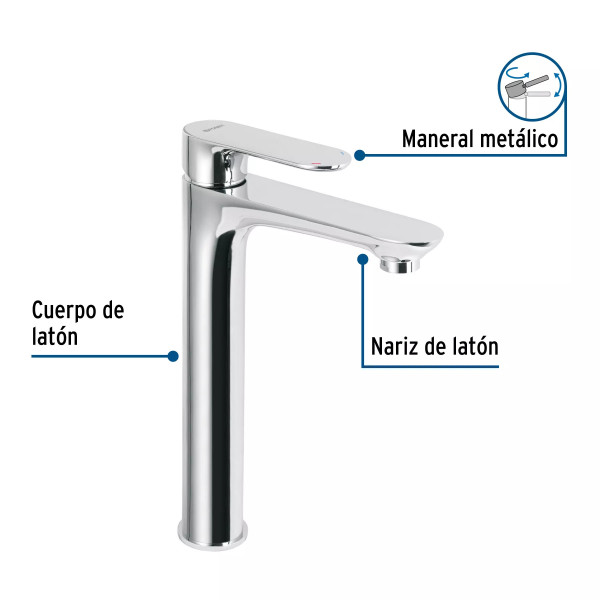 Monomando alto para lavabo, satín, FOSET RIVIERA