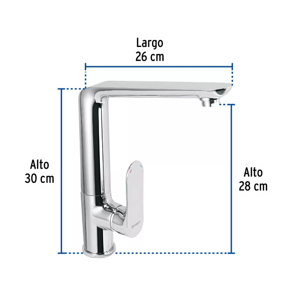 Monomando cuello alto para fregadero, cromo, FOSET RIVIERA