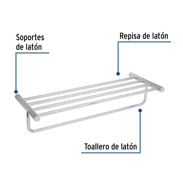 Repisa de latón portatoalla en acabado cromo, FOSET ELEMENT