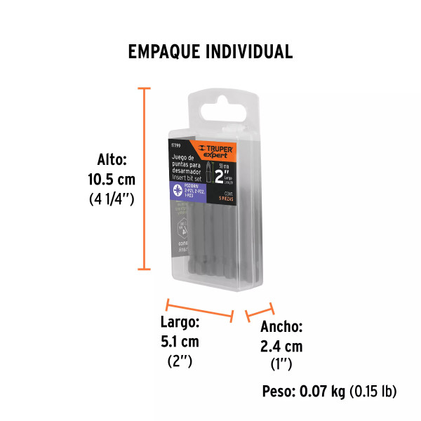 Estuche Con 5 Puntas Pozidriv Combinadas Largo 2', Expert | Brocas, puntas y similares Ferreterias Ferretodo