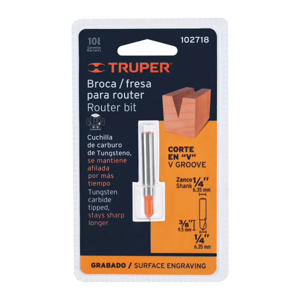 ‣ Broca para router en "V", 1/4" | Truper