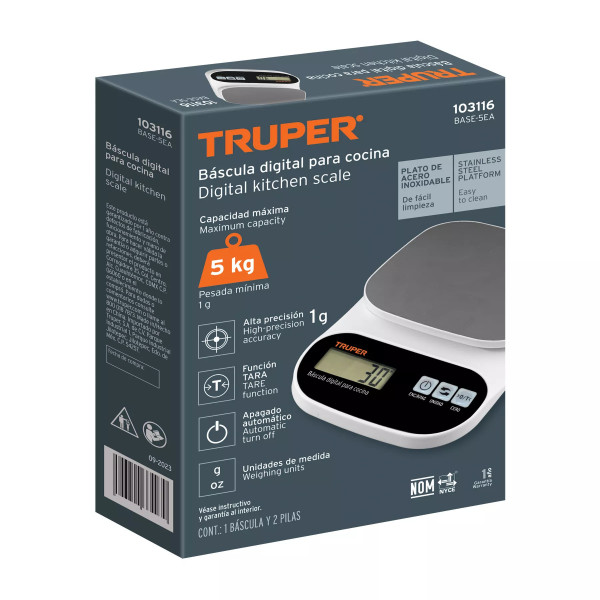 Báscula Digital Para Cocina, Plato De Acero Inoxidable, 5 Kg | Básculas, Pesas y Similares
