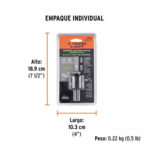 Mandril zanco 7/16" para brocasierras bimetálicas, Expert