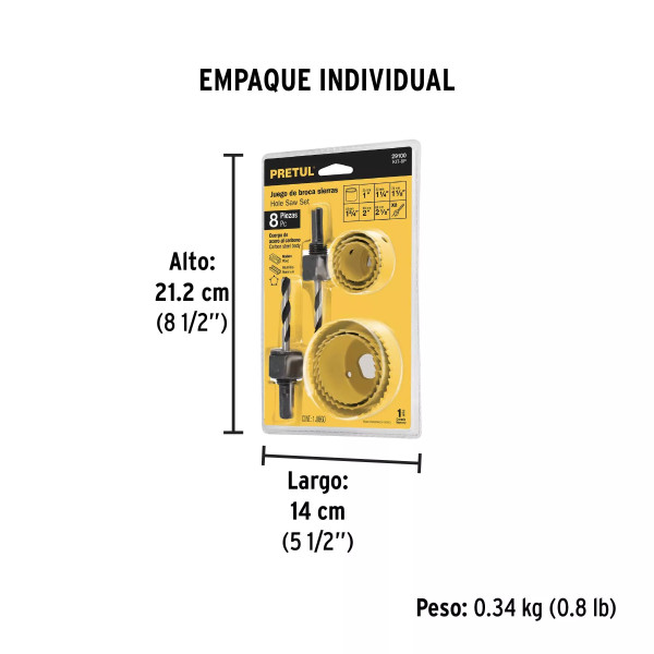 Juego de 7 brocasierras acero al carbono y 1 mandril, Pretul
