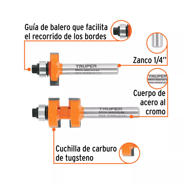 Juego de machimbrador, 3/4", con balero, Truper