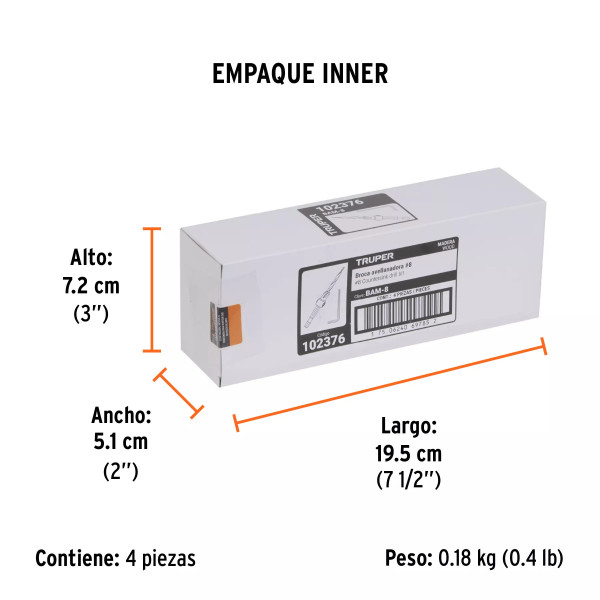 Broca avellanadora No.8 para madera, 11/64", TRUPER