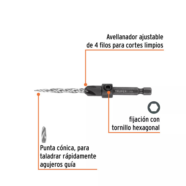 Broca avellanadora No.8 para madera, 11/64", TRUPER