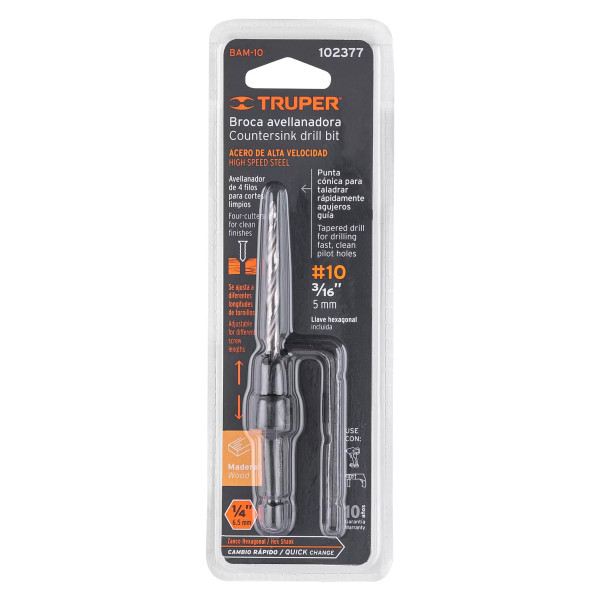 Broca avellanadora No.10 para madera, 3/16", TRUPER