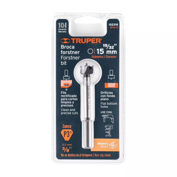 Broca forstner 15 mm para madera, TRUPER