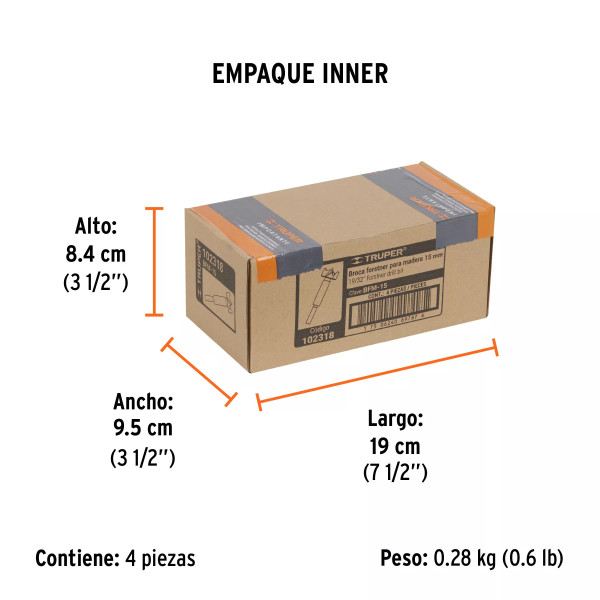 Broca forstner 15 mm para madera, TRUPER