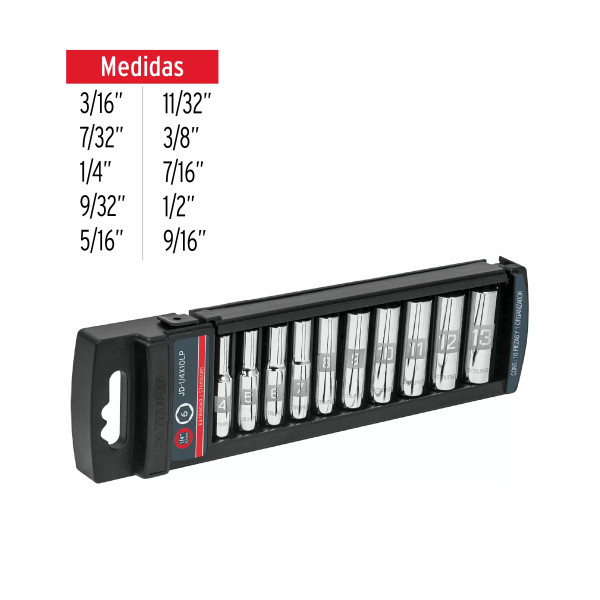 Juego De 10 Dados Largos Cuadro 1/4' Mm, Truper