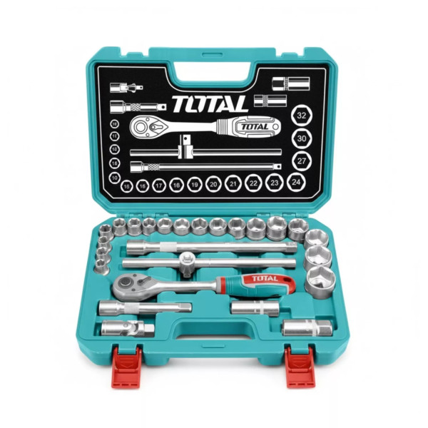 ‣ Juego de Ratchet 1/2” TOTAL 25 Piezas Profesional | FERRETODO