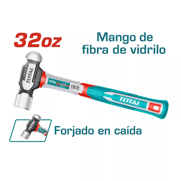 ‣ Martillo de Bola 32 oz TOTAL Resistente | FERRETODO