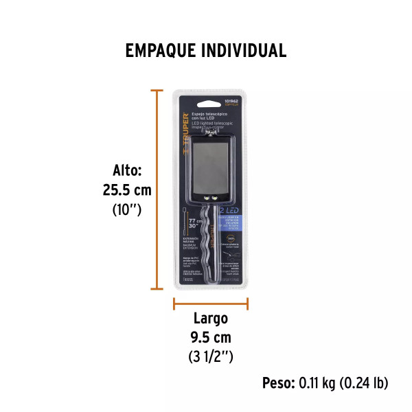 Espejo telescópico con luz LED, 5 x 8 cm, Truper