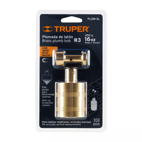 Plomada De Latón 16 Oz Con Centro Y Guía Magnética, Truper | Ferreterias Ferretodo Guatemala