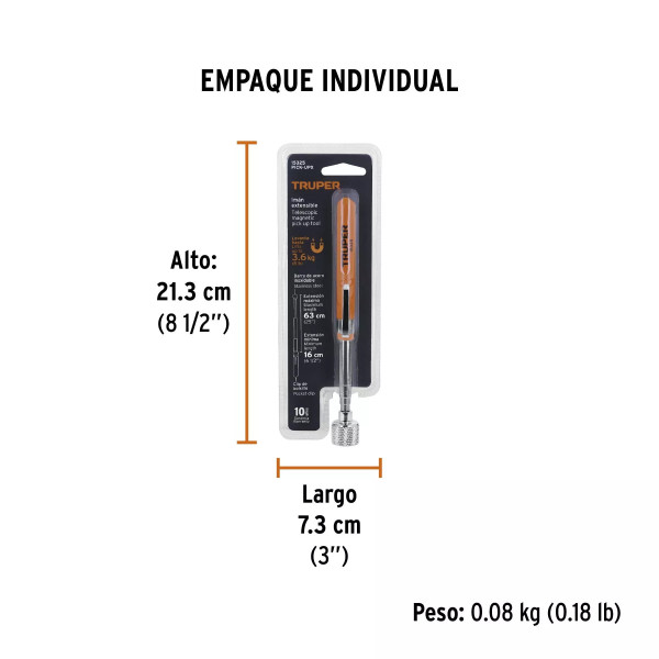 Imán extensible de acero inoxidable, 3.6 kg, Truper